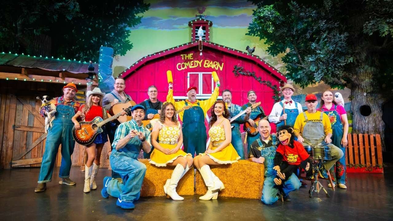 the full cast at the Comedy Barn.